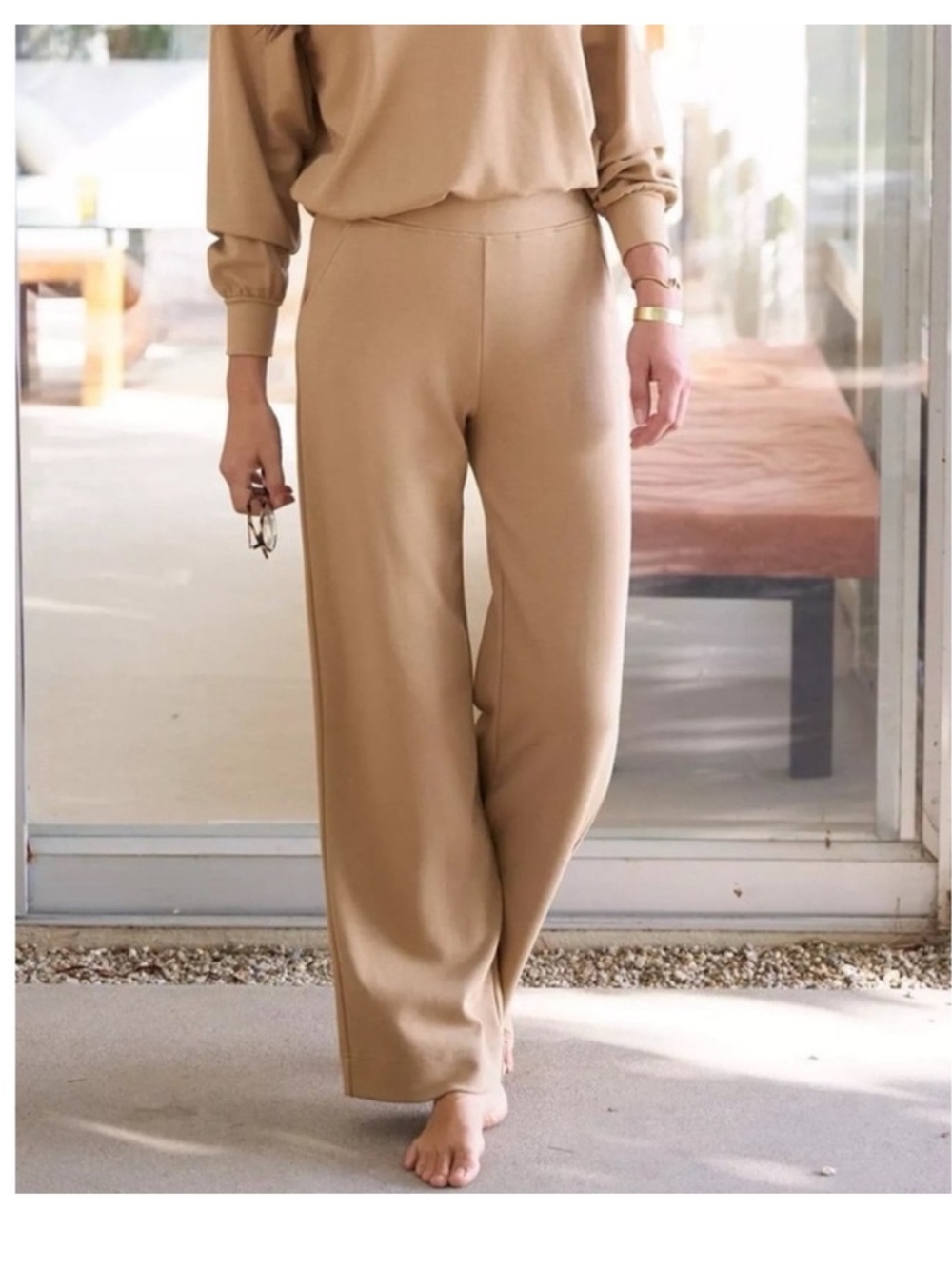 AYR The High Hopes Wide Leg Pima Cotton Knit Travel Pants \\ M